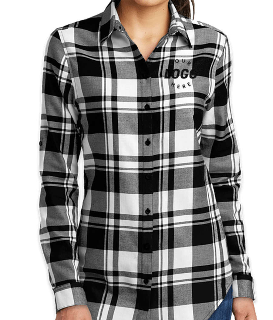 Port Authority Women's Plaid Flannel Shirt in Snow White / Black