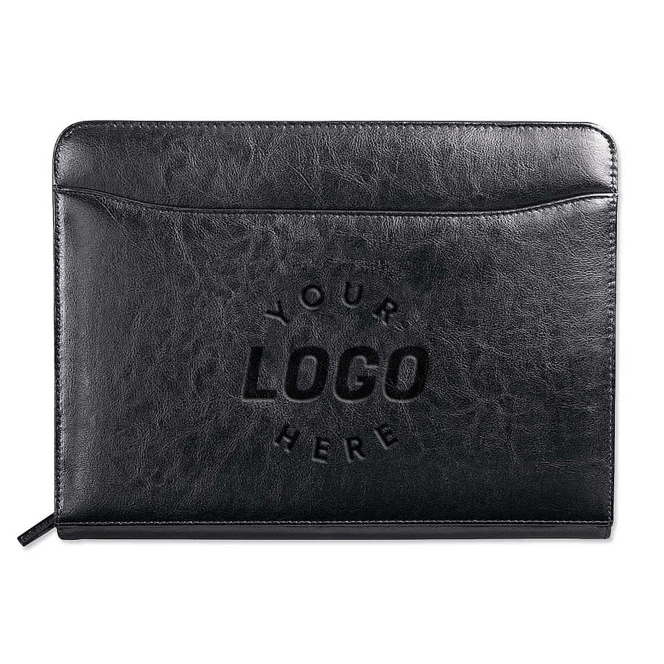 Debossed Renaissance Leather Zippered Padfolio
