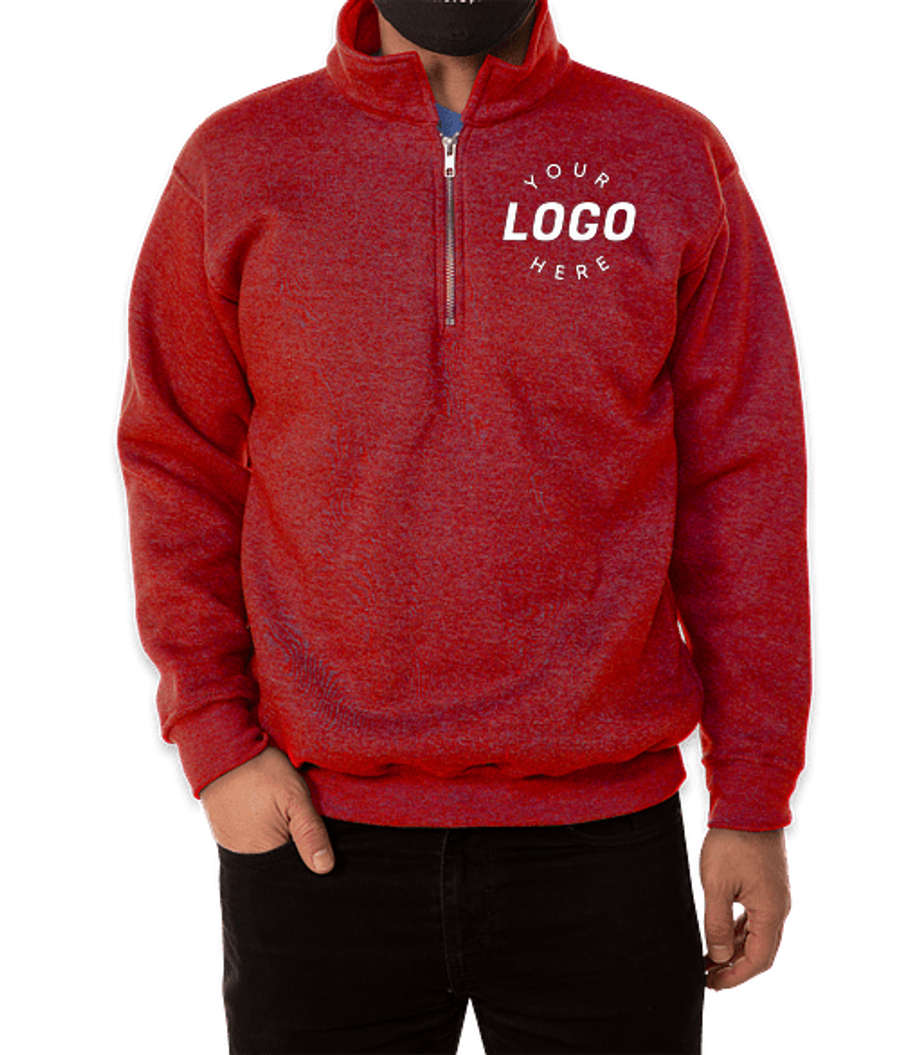Bayside USA-Made Quarter-Zip Pullover Sweatshirt in Cardinal