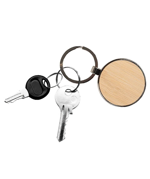 Laser Engraved Round Bamboo Keychain