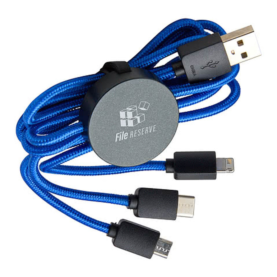 Laser Engraved Triplex 3-in-1 Light-Up Charging Cable in Black