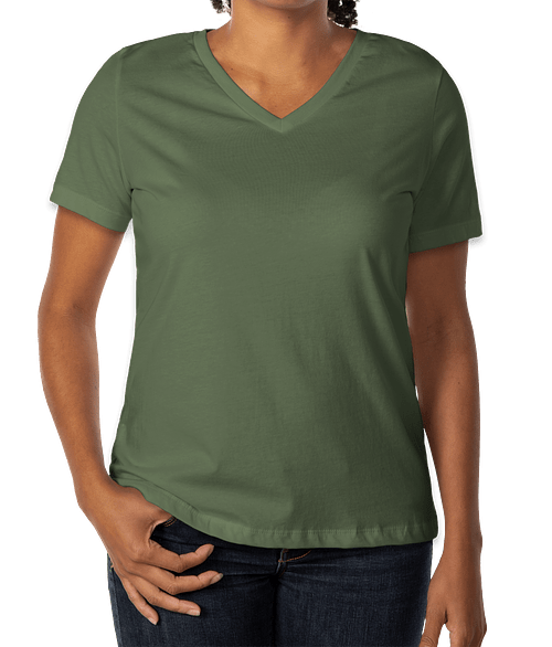 Bella + Canvas Women's Jersey V-Neck T-shirt in Military Green