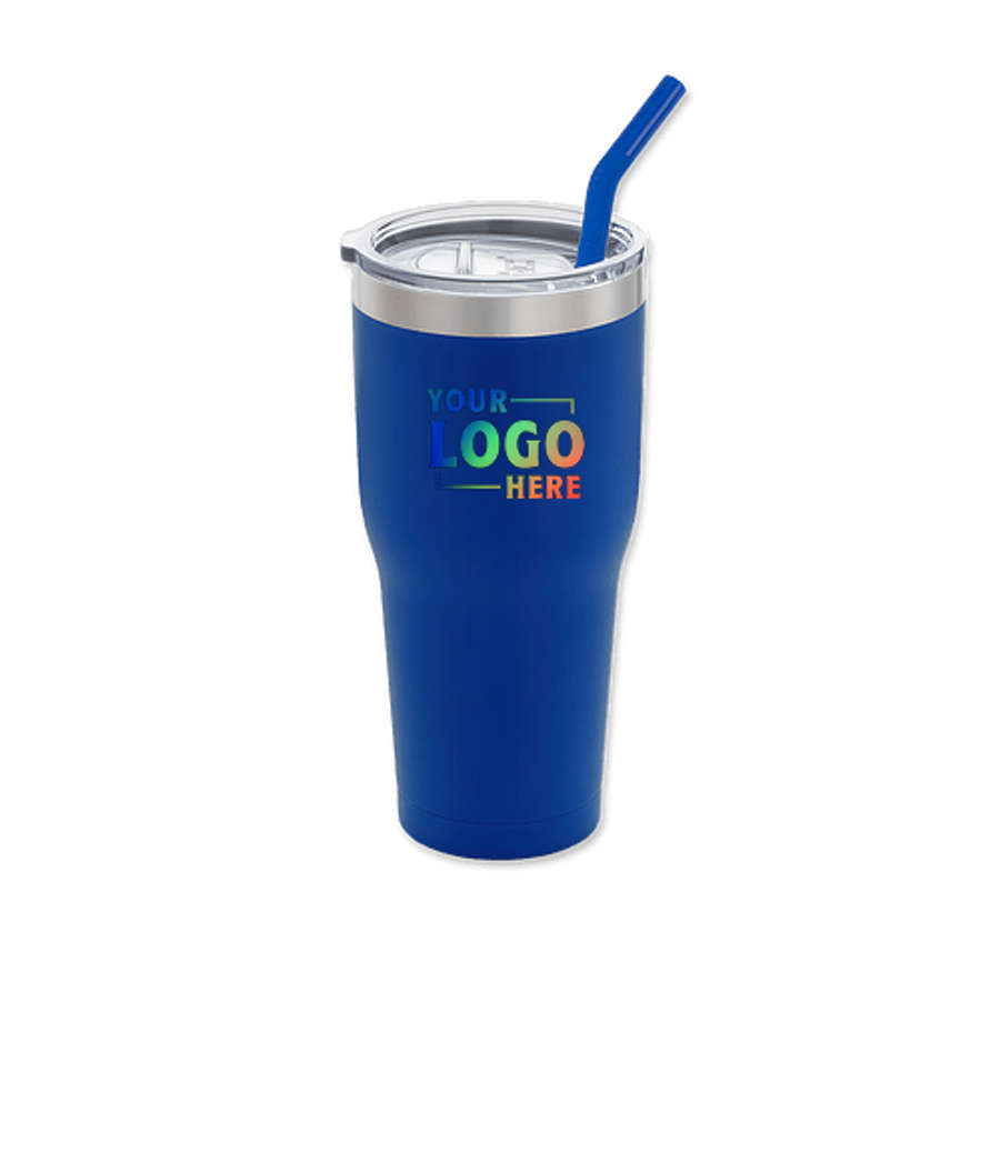 Full Color 30 oz. Basecamp K2 Stainless Steel Tumbler with Straw in Blue
