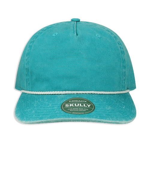 Legacy Skully Pigment Dyed Five Panel Rope Baseball Hat in Aqua