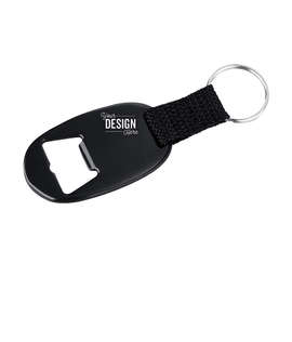 Laser Engraved Oval Bottle Opener Keychain - Color: Black