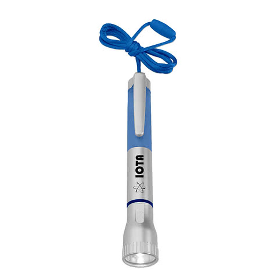 Flashlight with Light Up Pen (black ink) in Silver with Blue