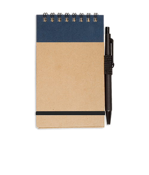 Pocket Jotter Hard Cover Spiral Notebook with Pen in Blue