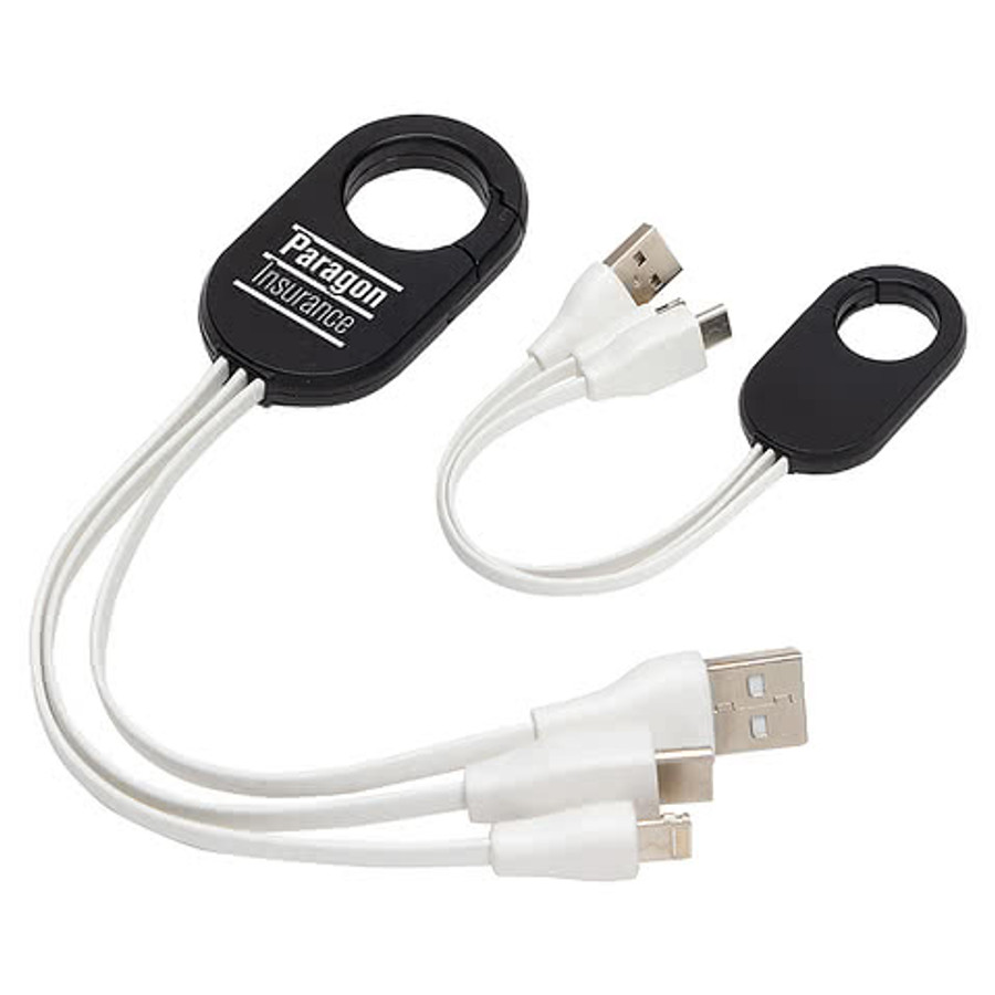 Triad 3-in-1 Charging Cable with Carabiner Clip in Black