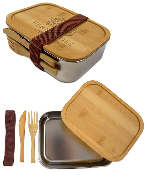Laser Engraved Sophisticated Stainless and Bamboo Bento Box