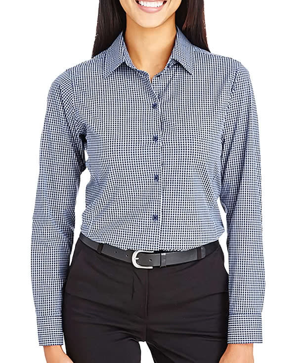 Devon & Jones Women's CrownLux Tonal Mini Check Performance Dress Shirt