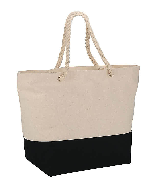 Full Color Large Cotton Canvas Zippered Rope Tote Bag
