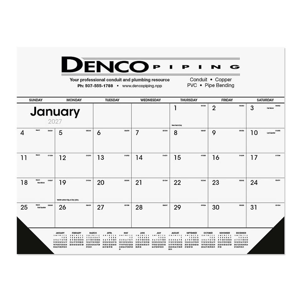 Black and White Monthly Desk Calendar