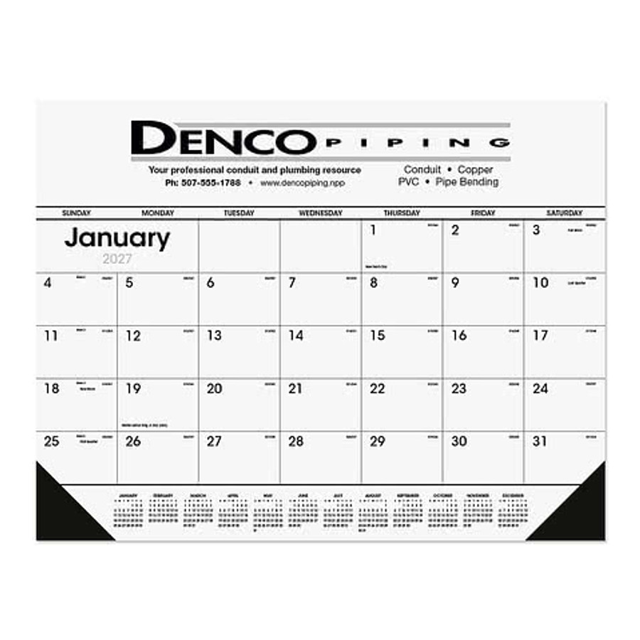 Black and White Monthly Desk Calendar in Black