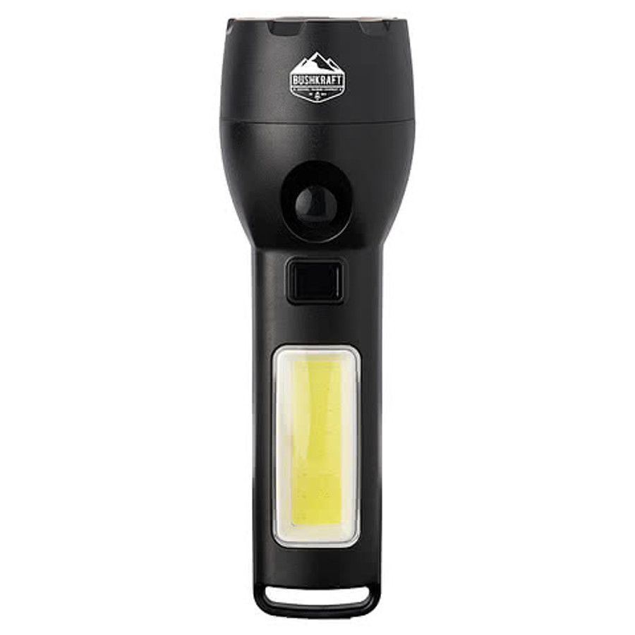 Solar Powered Rechargeable COB Flashlight in Black