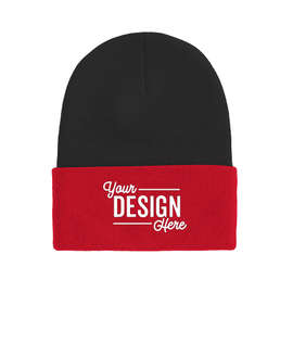 Port & Company Cuff Beanie - Color: Black / Athletic Red