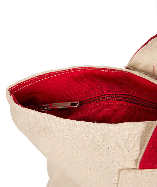 Embroidered Large Front Zipper Cotton Tote Bag