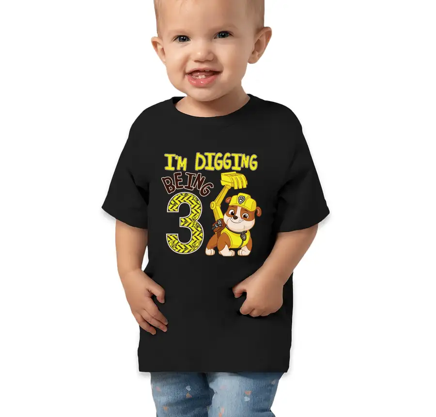 Paw Patrol - Birthday Rubble - 3rd Birthday - Bella + Canvas Toddler Jersey Short-Sleeve T-shirt