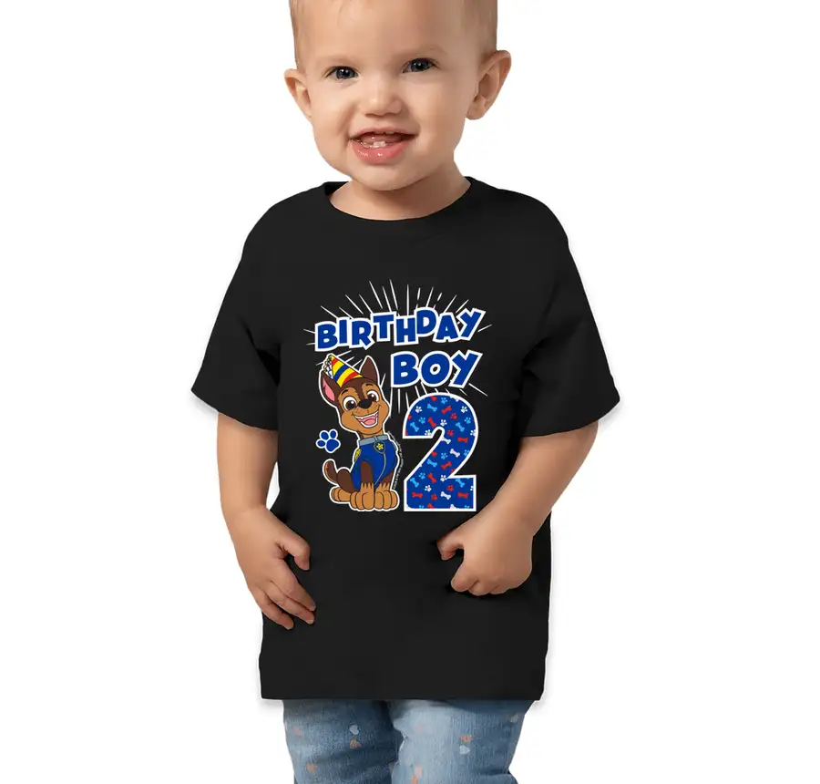 Paw Patrol - Birthday Boy Chase - 2nd Birthday - Bella + Canvas Toddler Jersey Short-Sleeve T-shirt