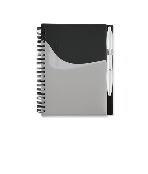 New Wave Pocket Buddy Hard Cover Spiral Notebook with Pen in Black