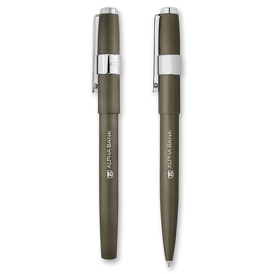 Cerruti 1881 Block Brushed Ballpoint Pen & Fountain Pen Set