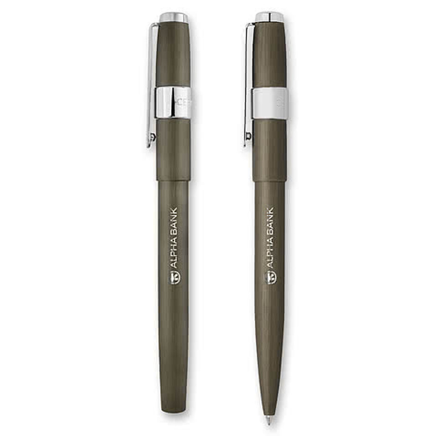 Cerruti 1881 Block Brushed Ballpoint Pen & Fountain Pen Set in Gun