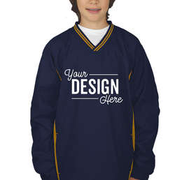Sport-Tek Youth Tipped V-Neck Windshirt - Color: True Navy / Gold