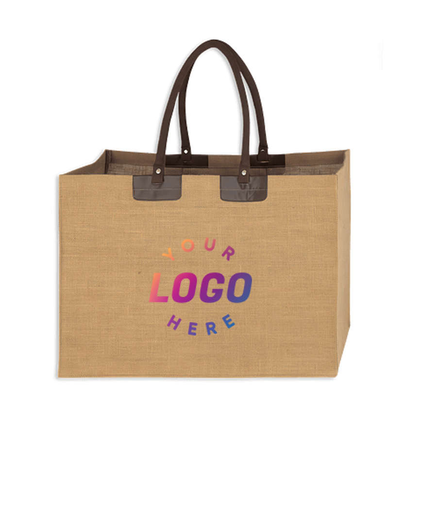 Jumbo Jute Tote Bag in Natural with Brown