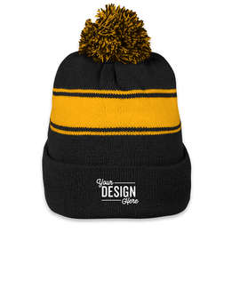 Sport-Tek Striped Pom Pom Beanie - Color: Black / Gold