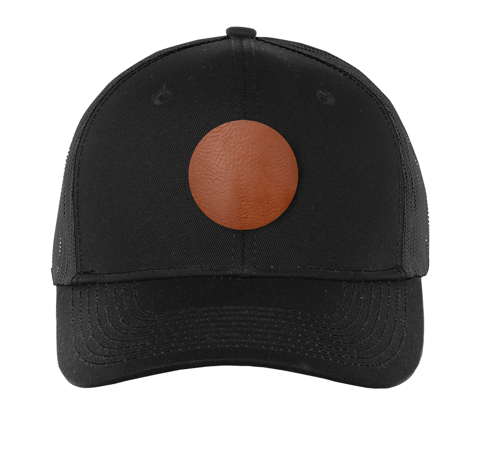 Port Authority Snapback Trucker Hat - Circle Faux Leather Patch - Laser Engraved-default