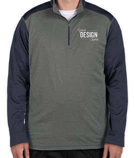 Ultra Club Lightweight Colorblock Quarter Zip Performance Pullover - Color: Grey Heather / Navy