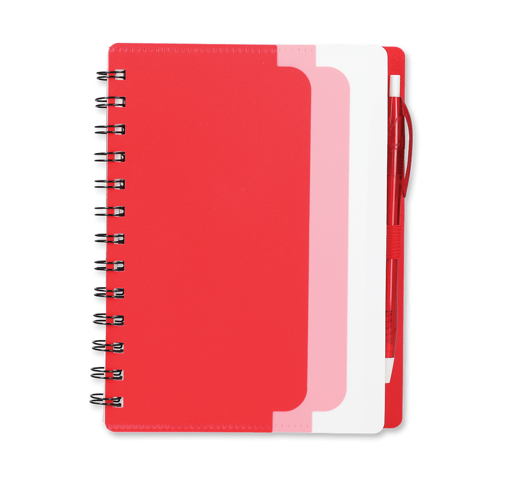 Recycled Soft Cover Dual Pocket Spiral Notebook with Pen-default
