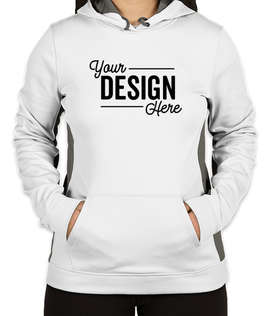 Sport-Tek Women's Colorblock Performance Pullover Hoodie - Color: White / Dark Smoke Grey
