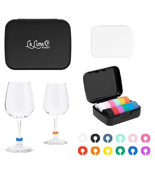 12-Piece Silicone Wine Glass Markers in Recycled Case