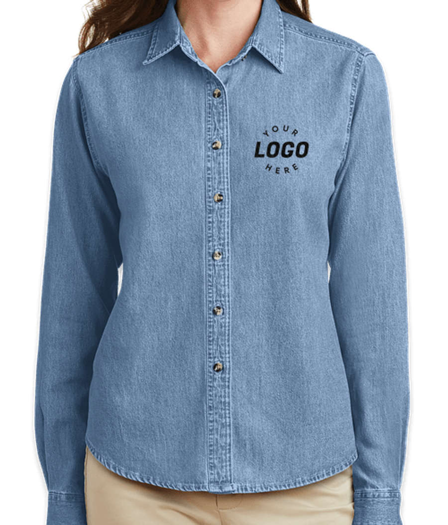 Port & Company Women's Denim Shirt - Embroidered in Faded Blue