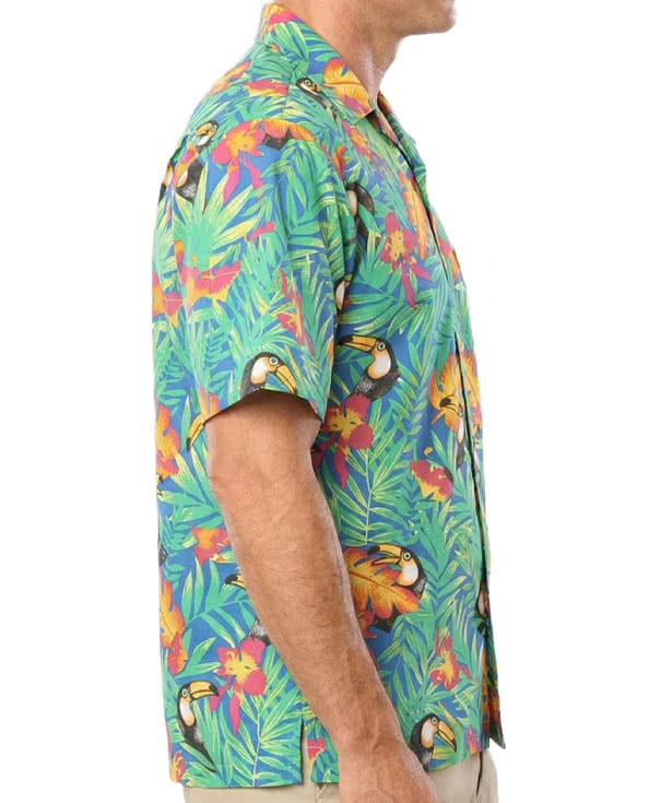 Blue Generation Tucan Print Short Sleeve Camp Shirt - Embroidered