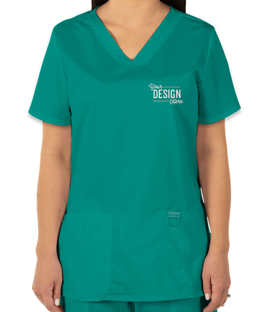 Cherokee Workwear Revolution Women's V-Neck Scrub Top - Embroidered in Teal