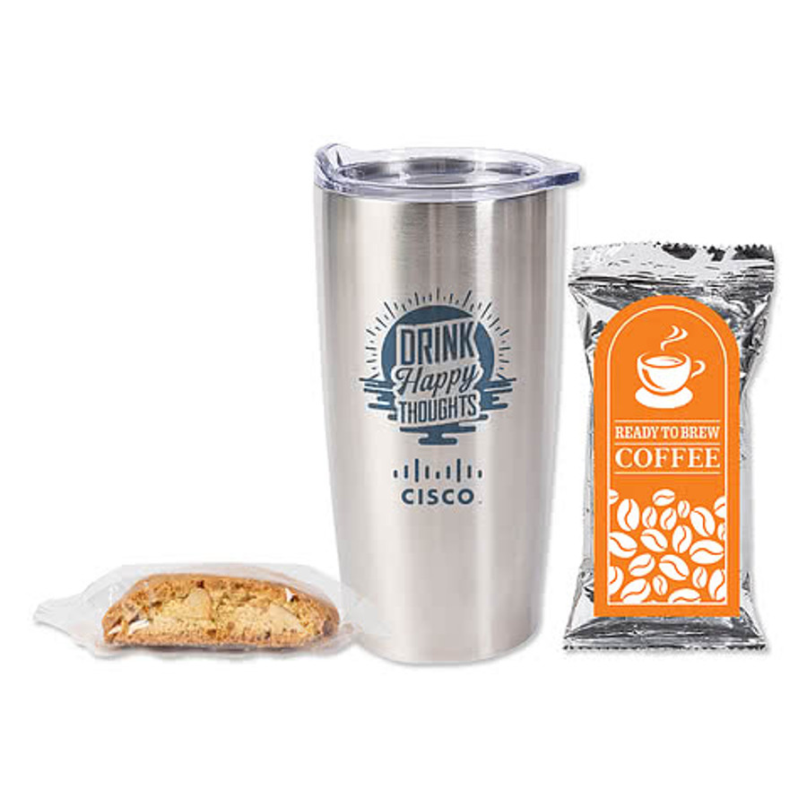 20 oz. Tumbler with Coffee Pack and Biscotti Gift Set in Silver