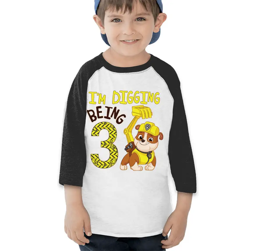 Paw Patrol - Birthday Rubble - 3rd Birthday - Rabbit Skins Toddler Raglan T-shirt