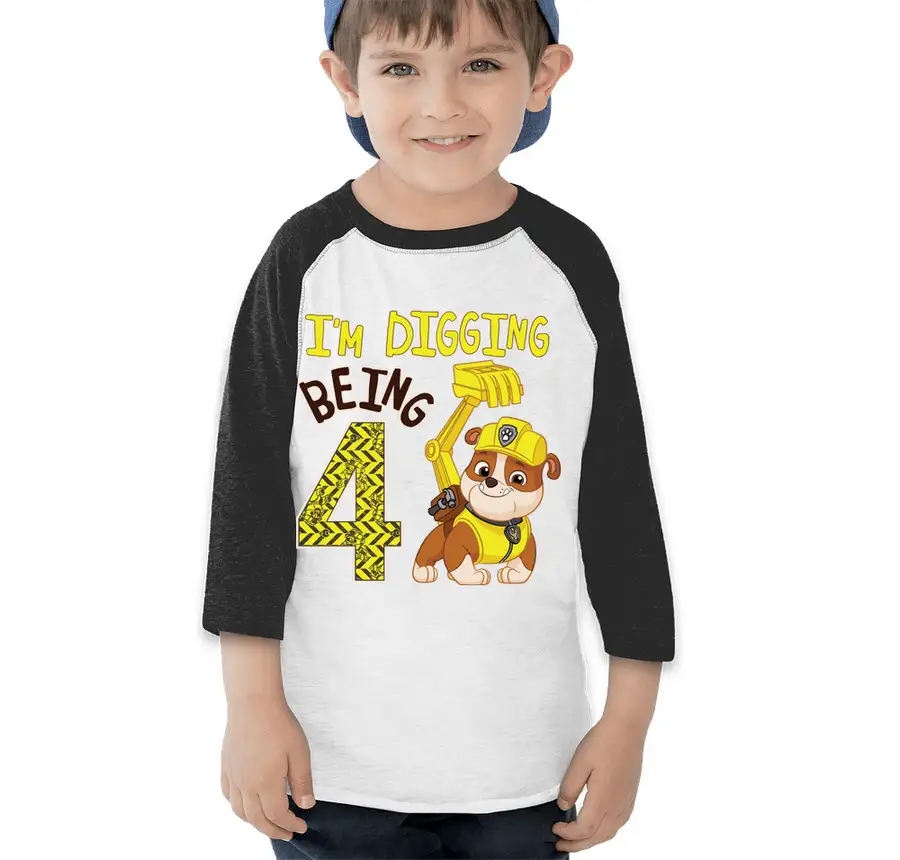 Paw Patrol - Birthday Rubble - 4th Birthday - Rabbit Skins Toddler Raglan T-shirt