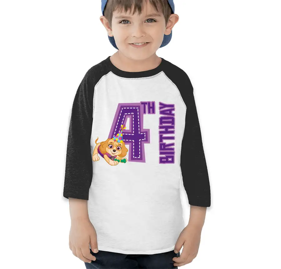 Paw Patrol - Birthday Skye - 4th Birthday - Rabbit Skins Toddler Raglan T-shirt