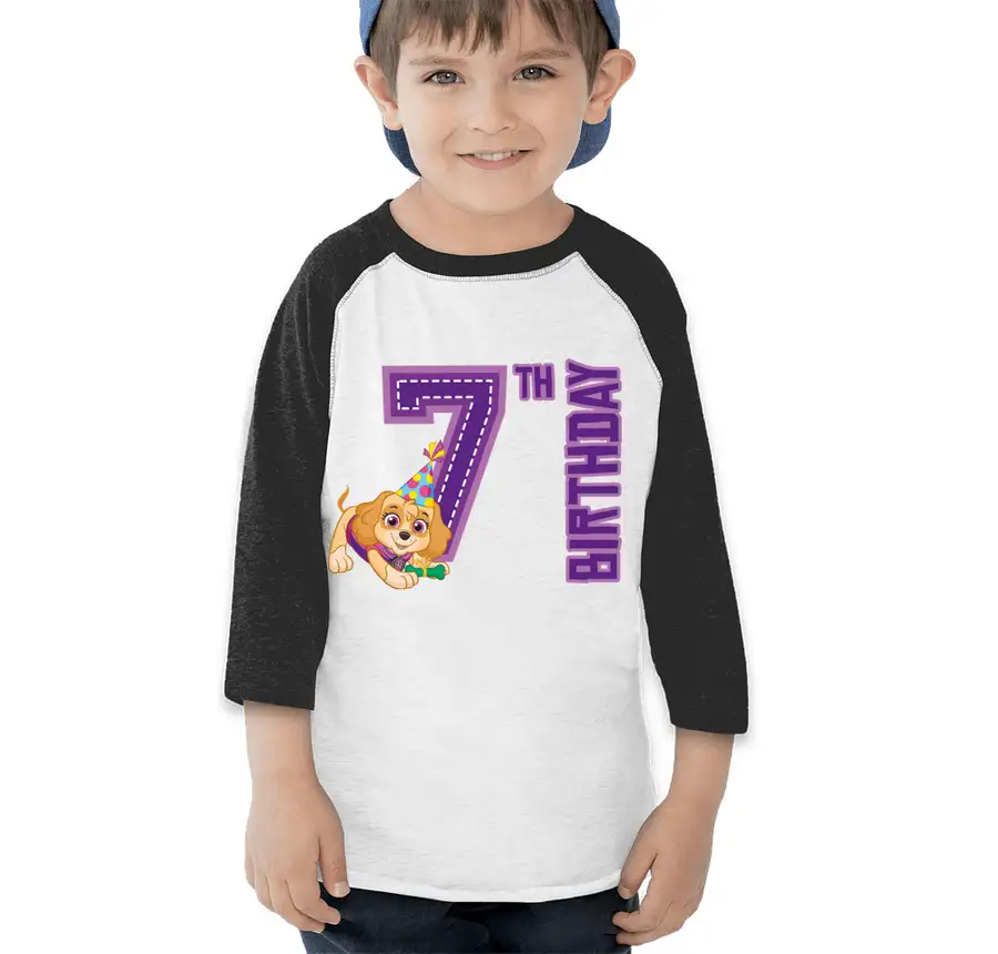 Paw Patrol - Birthday Skye - 7th Birthday - Rabbit Skins Toddler Raglan T-shirt