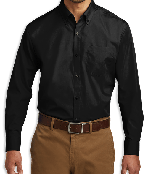 Port Authority Carefree Poplin Dress Shirt - Embroidered in Deep Black