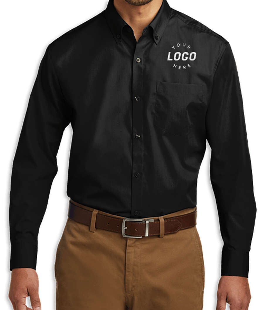 Port Authority Carefree Poplin Dress Shirt - Embroidered in Deep Black
