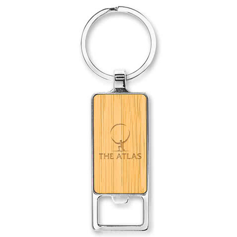 Laser Engraved Bristol Bamboo Bottle Opener Keychain in SILVER/BAMBOO