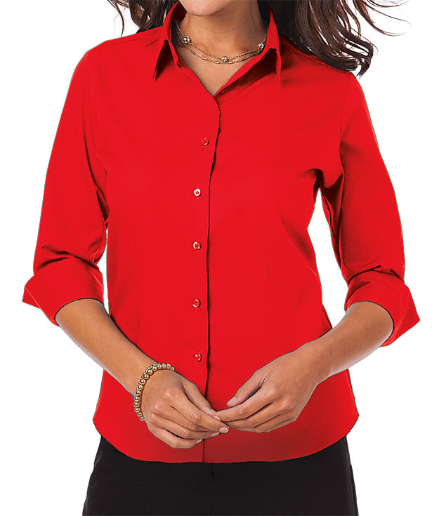 Blue Generation Women's Superblend Poplin 3/4 Sleeve Dress Shirt