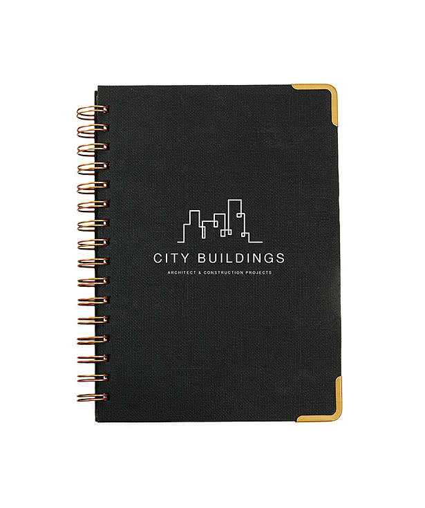 Full Color Woven Paper Hard Cover Notebook with Metal Accents