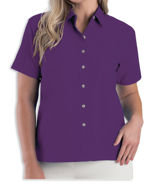 Blue Generation Women's Superblend Poplin Short Sleeve Dress Shirt - Printed in Purple