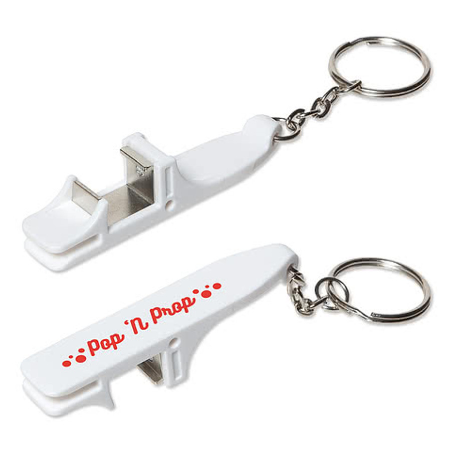 Pop 'N Prop Bottle Opener Phone Stand Keychain in Blue