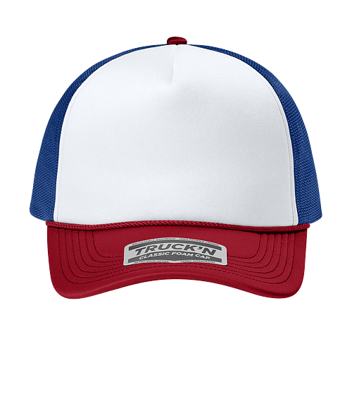 Port Authority Truck’N Five-Panel Foam Trucker Hat - Printed in White / Rich Red / True Royal