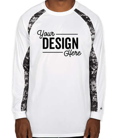 Badger Digital Camo Long Sleeve Performance Shirt - White / Black